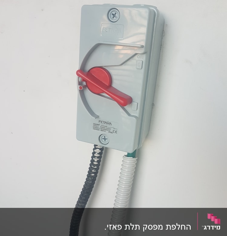 מתג חשמלי עם ידית אדומה על קיר